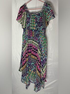 Multicolor Floral & Geometric Off-Shoulder Maxi Dress